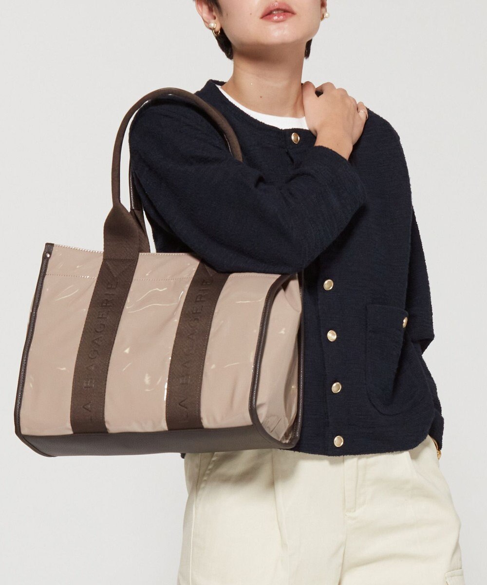 LA BAGAGERIE ソフトエナメル　ロゴテープトートバッグ　Lサイズ 