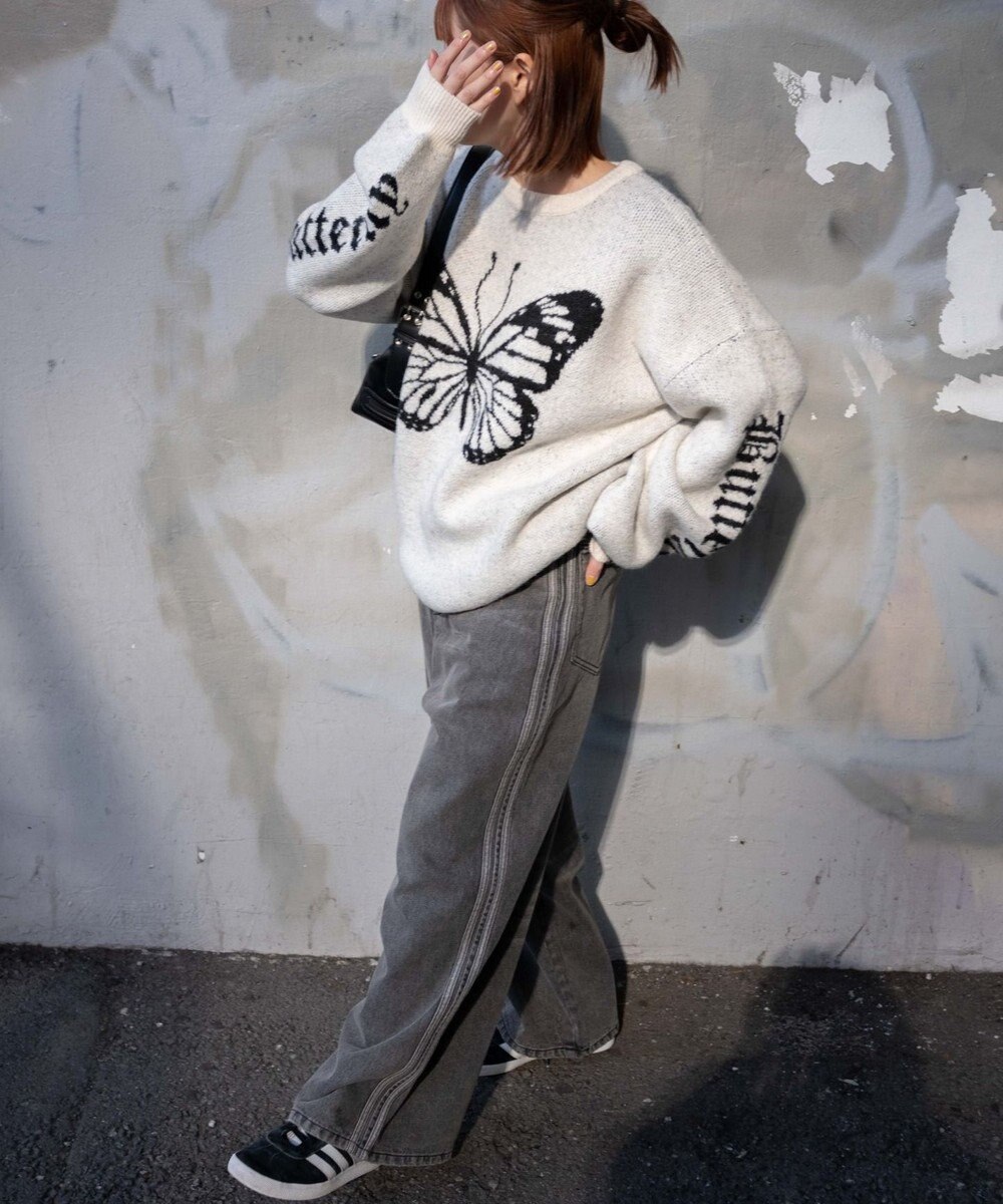 WEGO サイドラインワイドデニムパンツ 