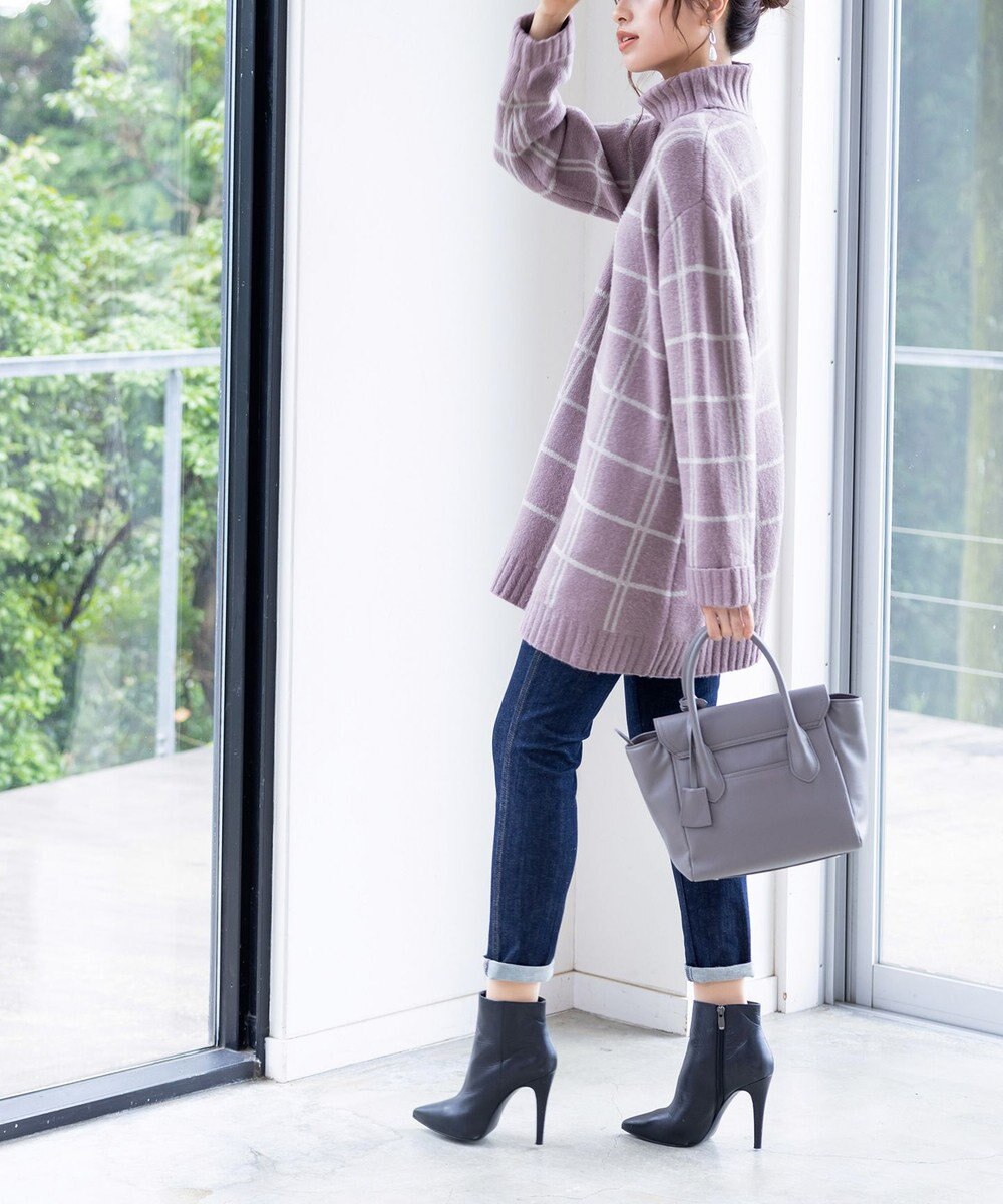 Tiaclasse 【洗える】チェックジャガードニットチュニック 