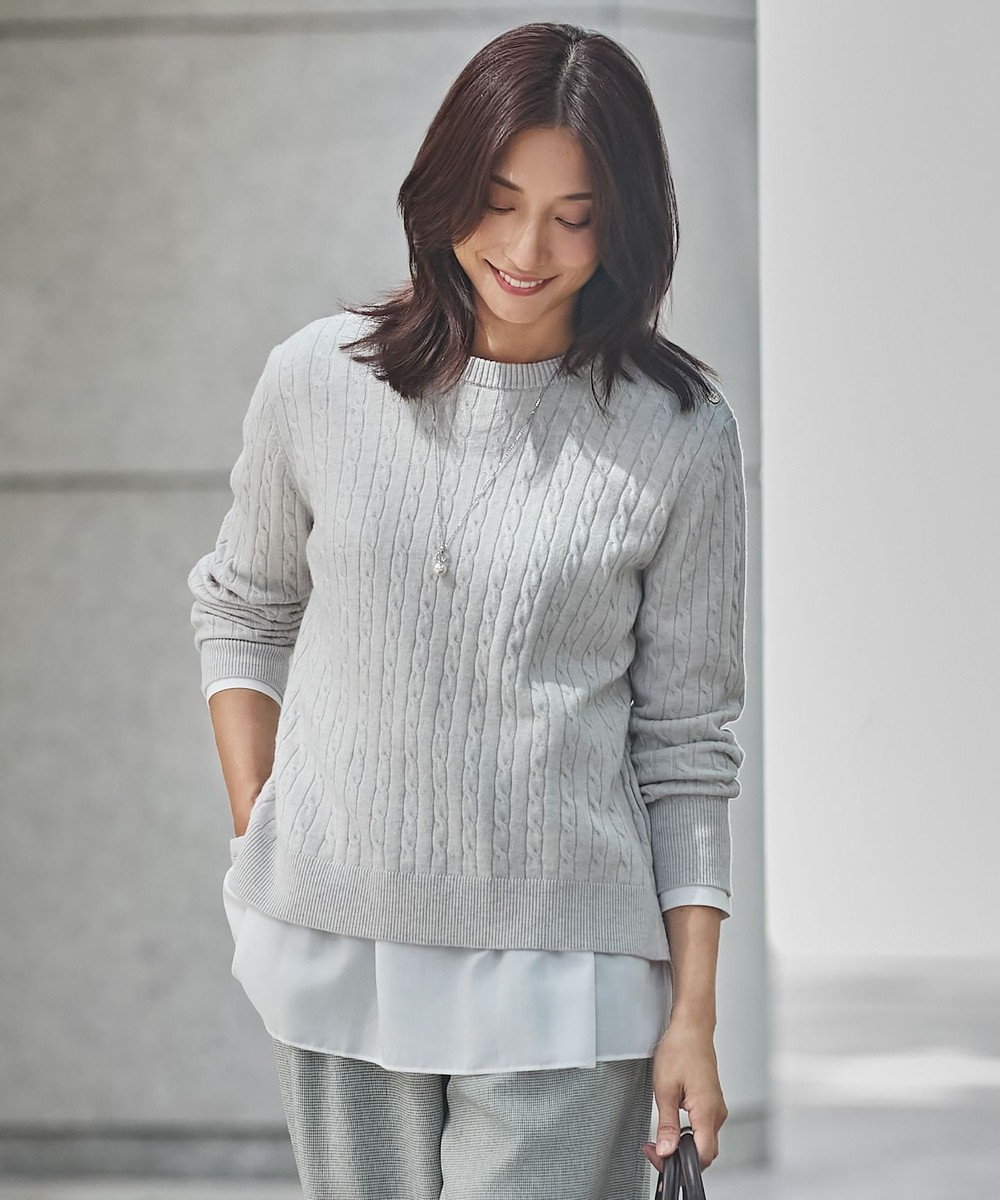 J.PRESS LADIES L 【洗える】WOOL BLEND AIR クルーネック ニット ライトグレー系