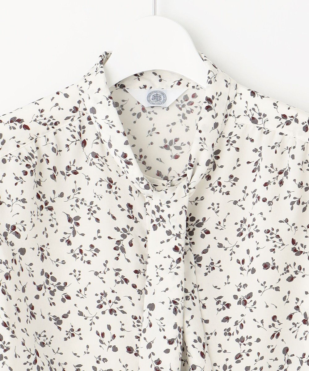 J.PRESS LADIES L 【洗える】ピーチサテン フラワープリント ボウタイ ブラウス 