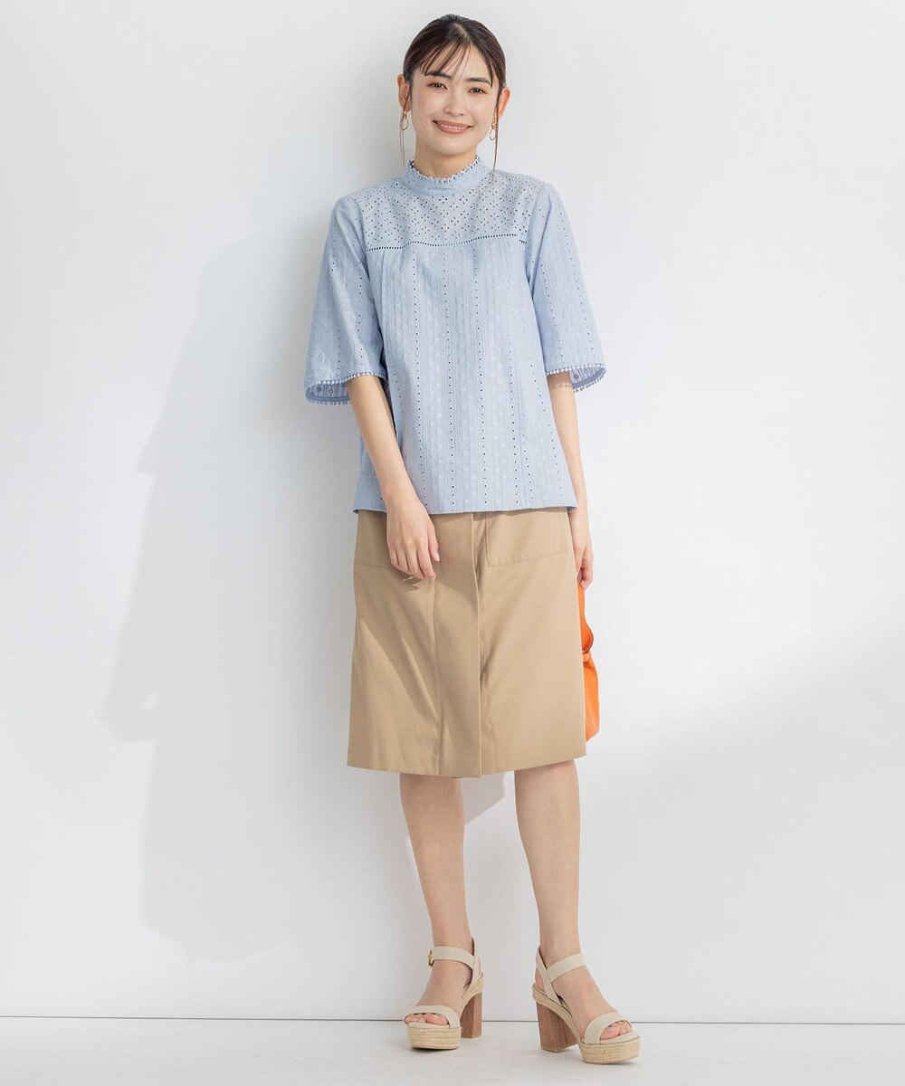 組曲 【WEB限定色あり】エンブロイダリーレース　ハイネック半袖ブラウス 