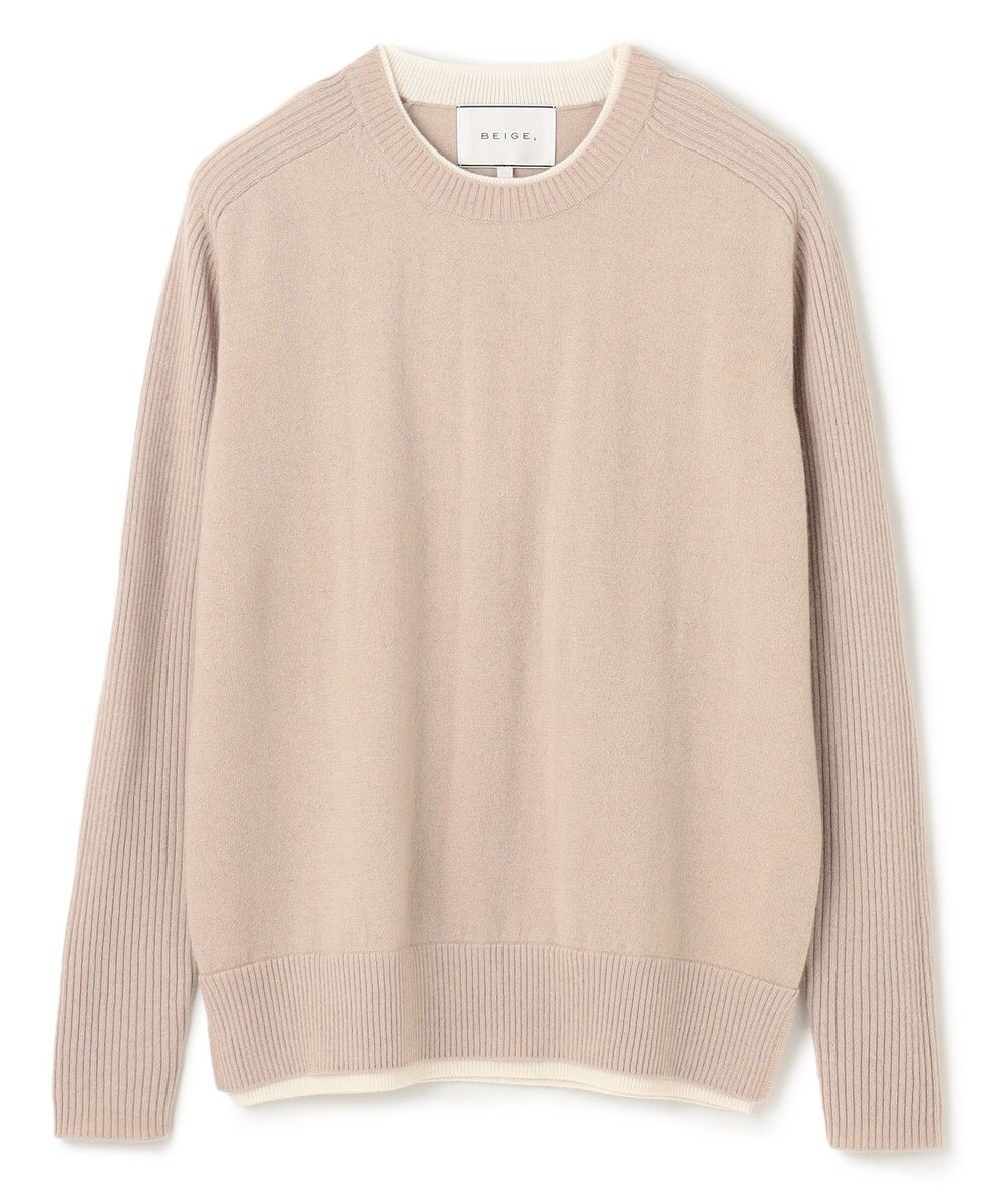 BEIGE， 【洗える】POMPE / ウールカシミヤ配色リブクルーネック 