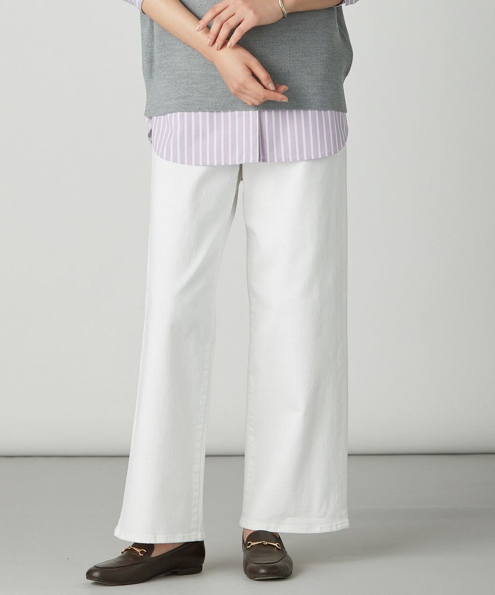 J.PRESS LADIES S 【洗える】BASIC STRETCH DENIM ワイド ストレート デニム 