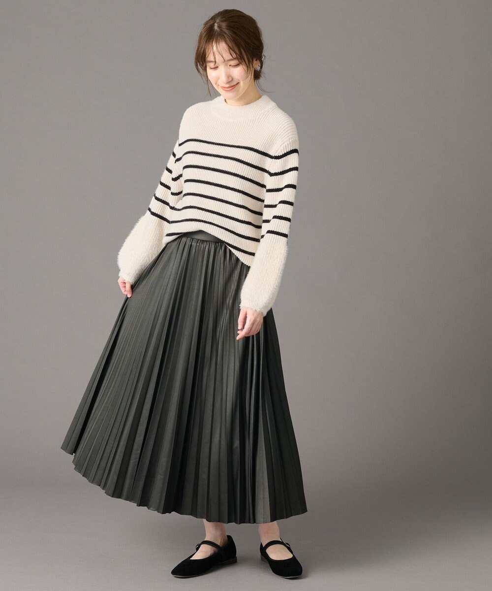 ANY 【ウエストゴム】レザーライクプリーツスカート 