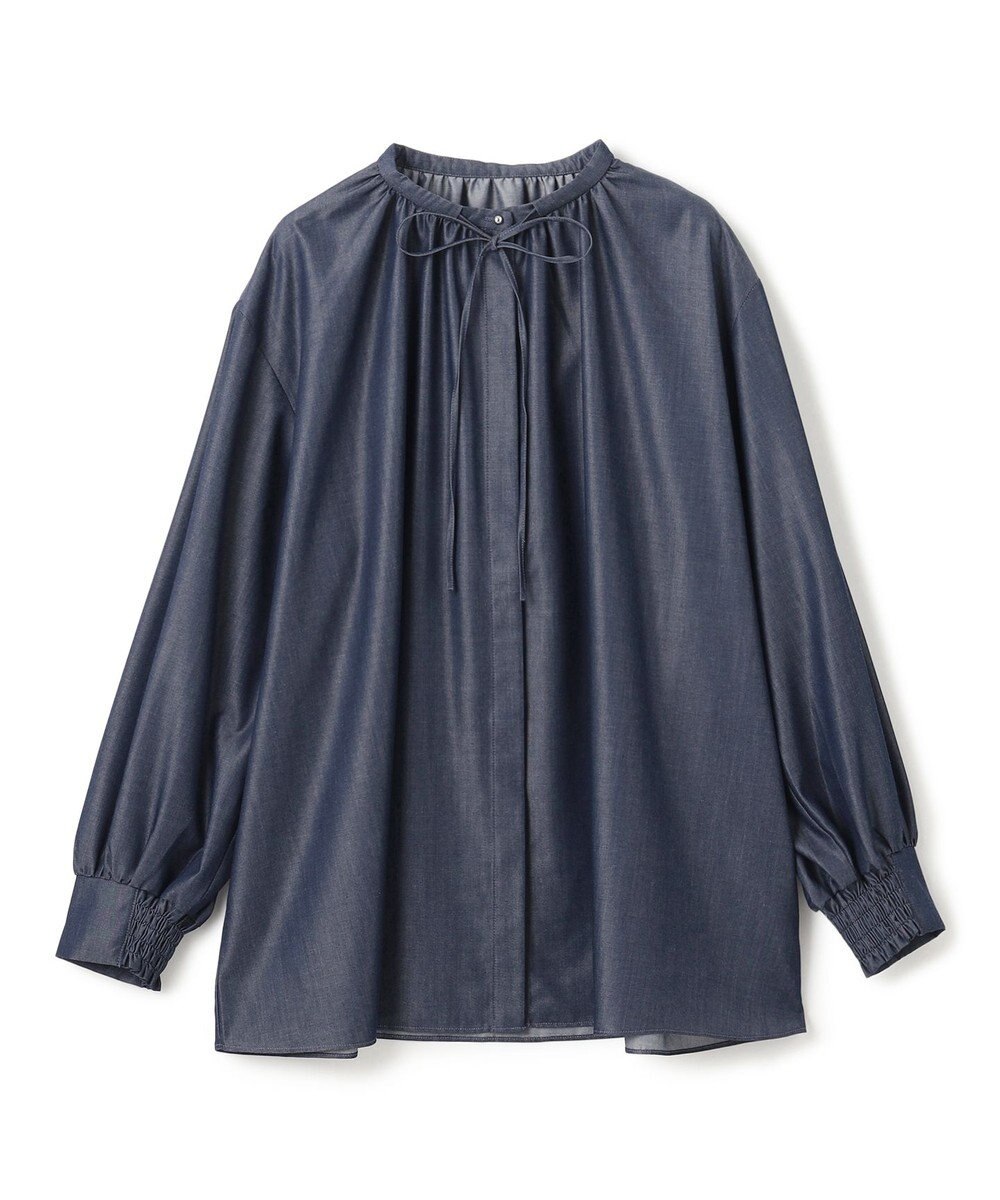 UNFILO シャンブレーデニム ギャザーブラウス 
