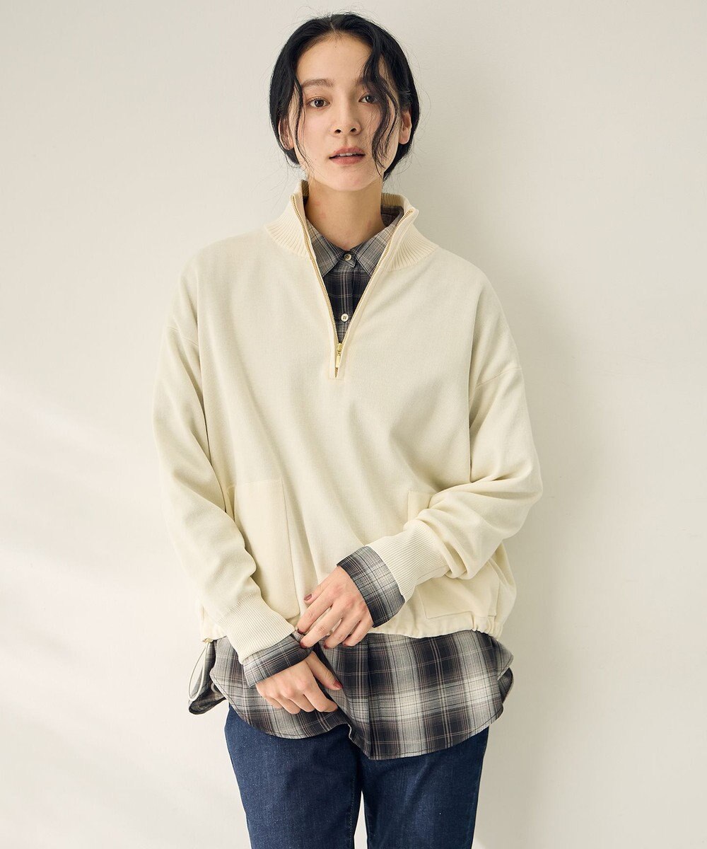 ANY L スウェットライクハーフジップニット 