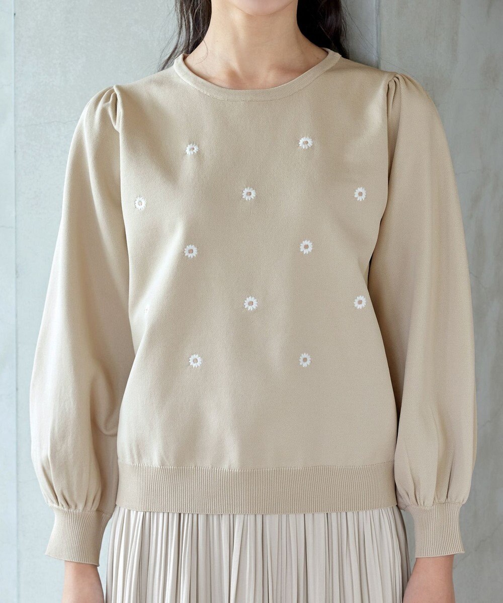 Tiaclasse 【洗える】フラワー刺繍ニットトップス 