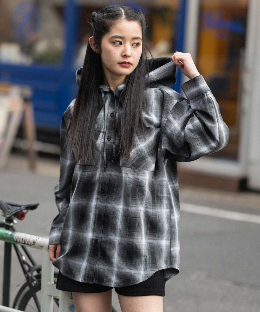 WEGO フードチェックシャツ 