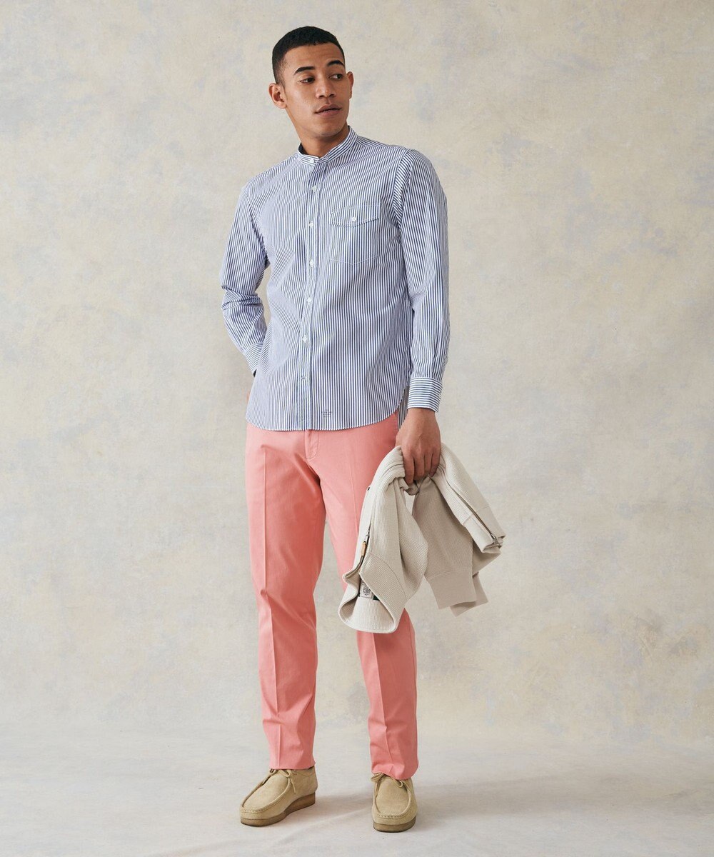 J.PRESS MEN ポプリンマルチストライプ バンドカラーシャツ 