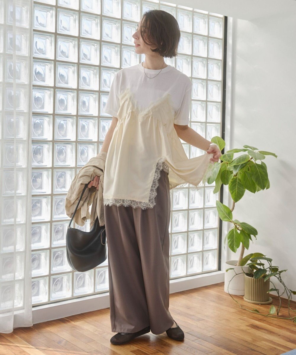 WEGO 【ANGIE VINTAGE】サテンレースドッキングレイヤードトップス 