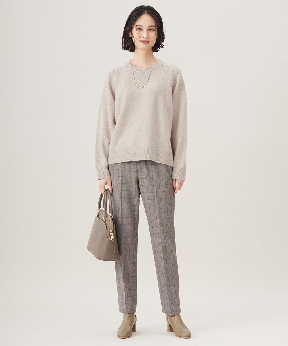 自由区 【撥水加工・洗える】TRギャバ裏起毛チェック柄テーパード パンツ 