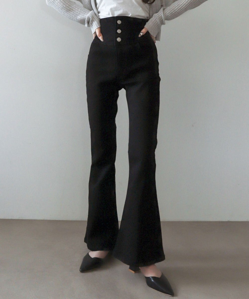 WEGO 【ストレッチ/美脚/脚長シルエット/XSSMサイズ展開】ハイウエストストレッチフレアデニムパンツ 