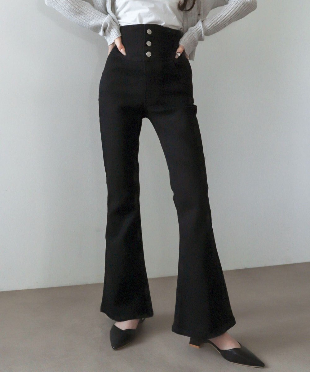 WEGO 【ストレッチ/美脚/脚長シルエット/XSSMサイズ展開】ハイウエストストレッチフレアデニムパンツ 