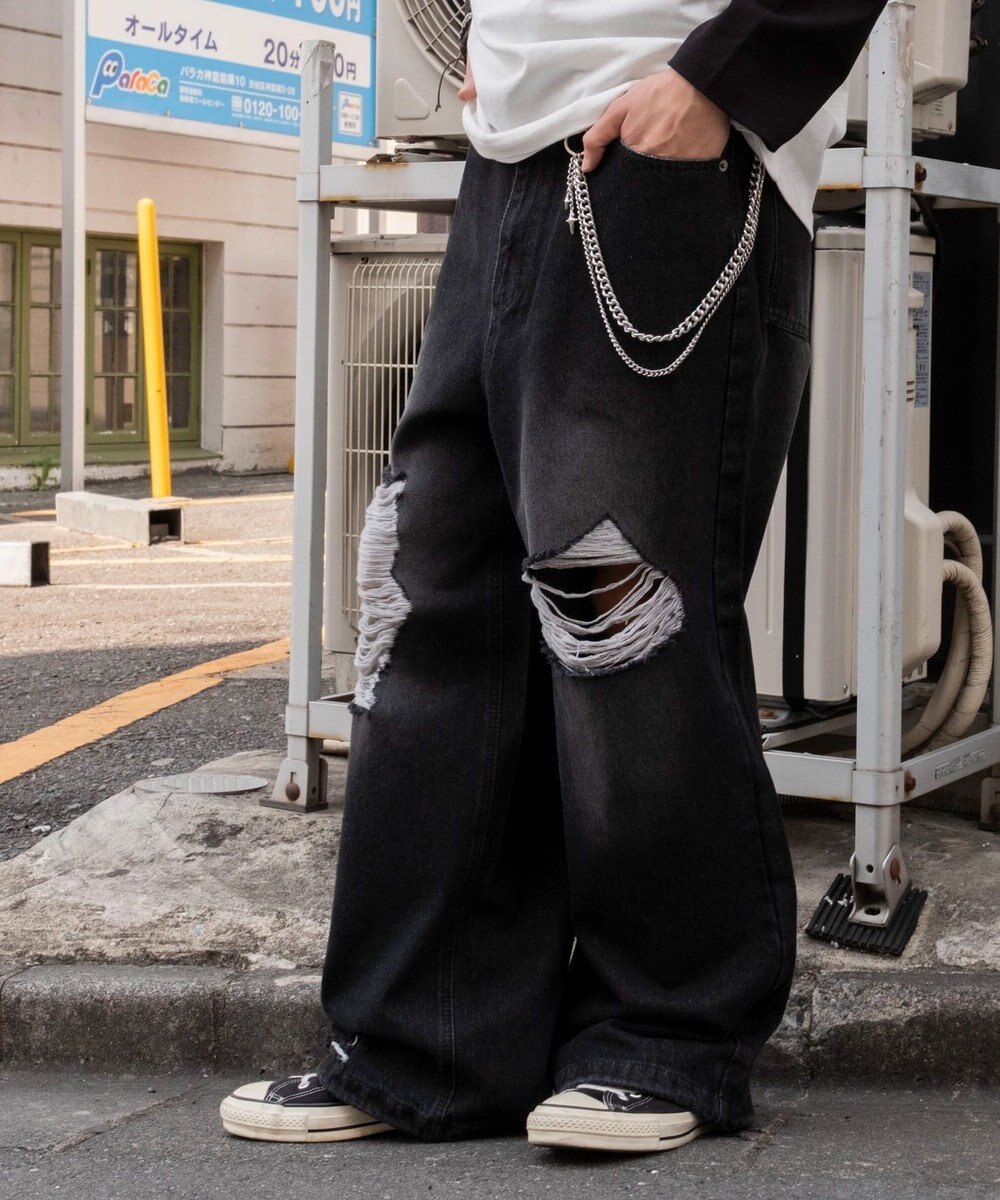 WEGO スーパーバギーダメージデニムパンツ 