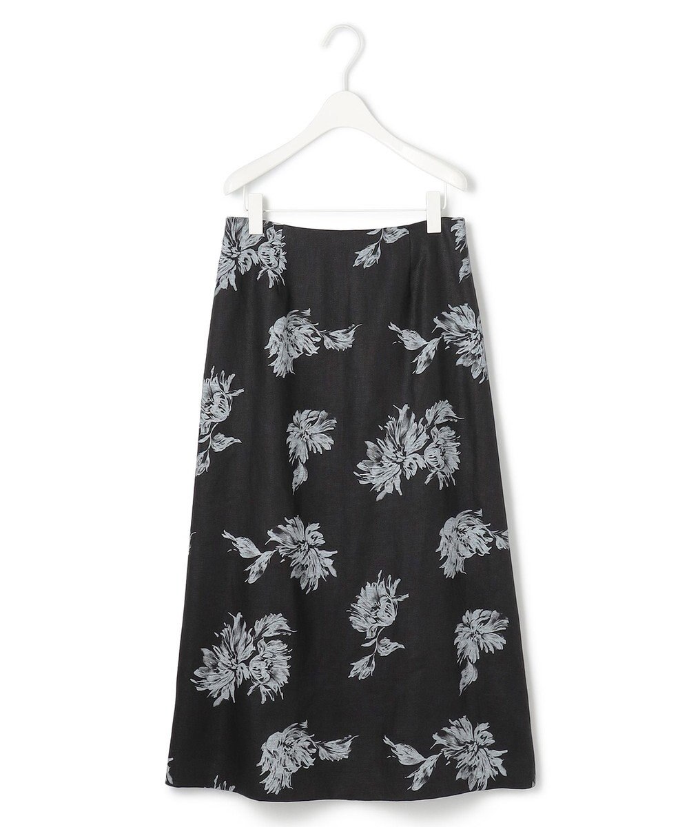 ICB L 【洗える】リネンオックスフラワープリント スカート 