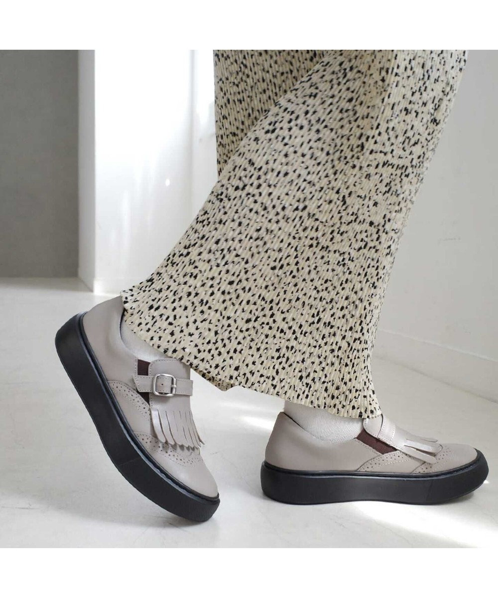 Pointer 日本製 本革フリンジ付き厚底ローファー 