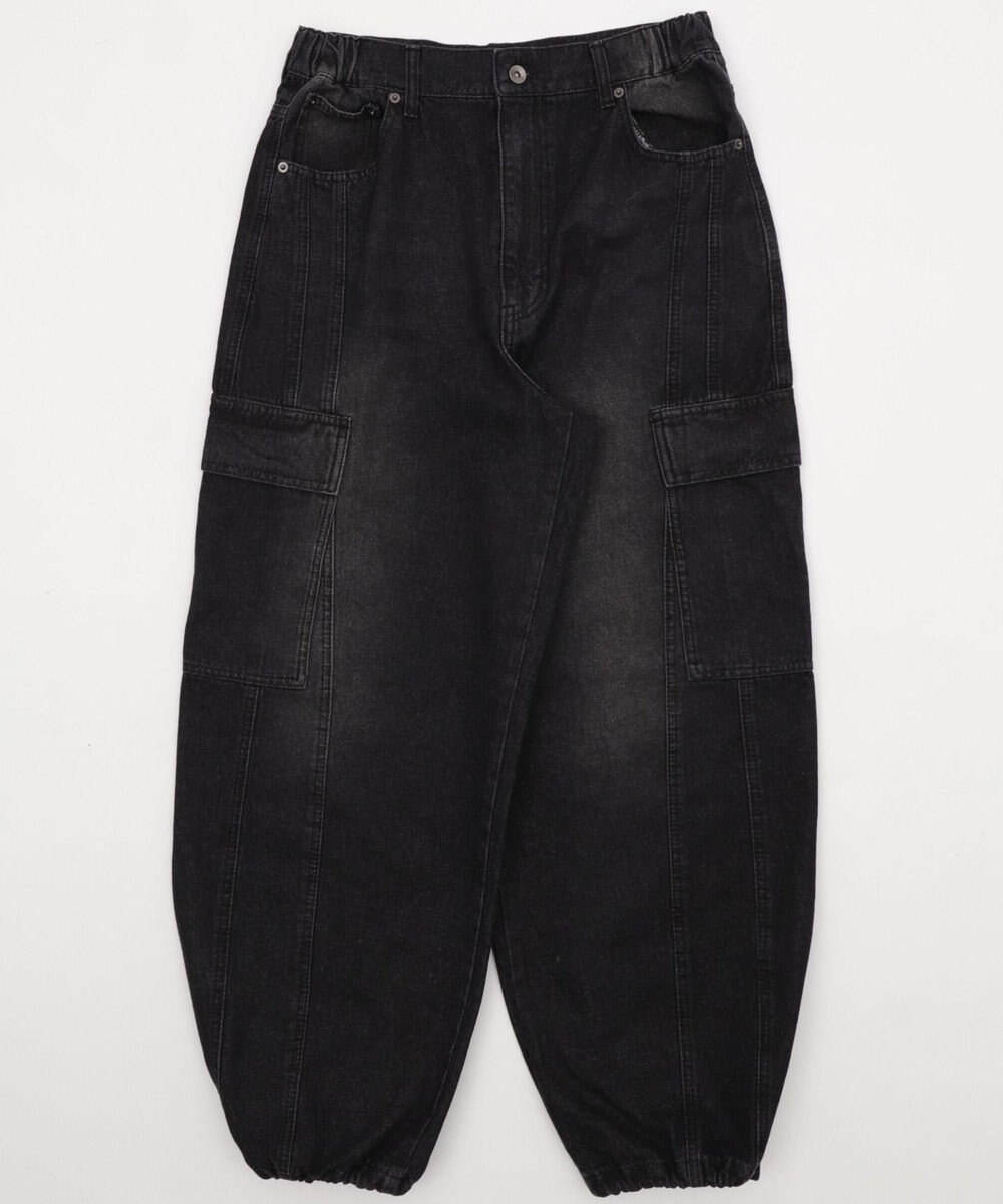 WEGO 【SMLサイズ展開/ウエスト紐】イージー3Dバレルレッグデニムカーゴパンツ 