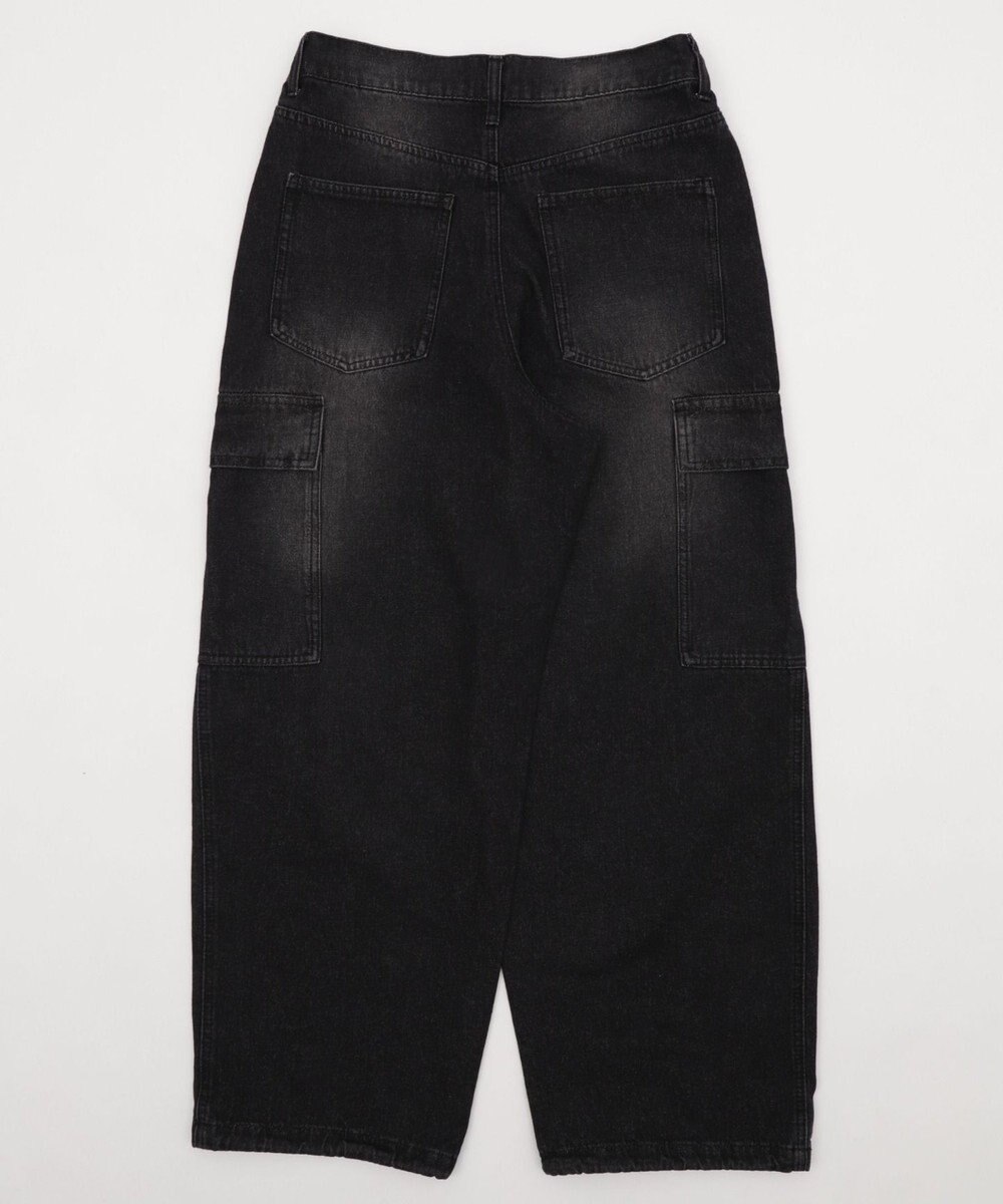 WEGO 【SMLサイズ展開/ウエスト紐】イージー3Dバレルレッグデニムカーゴパンツ 