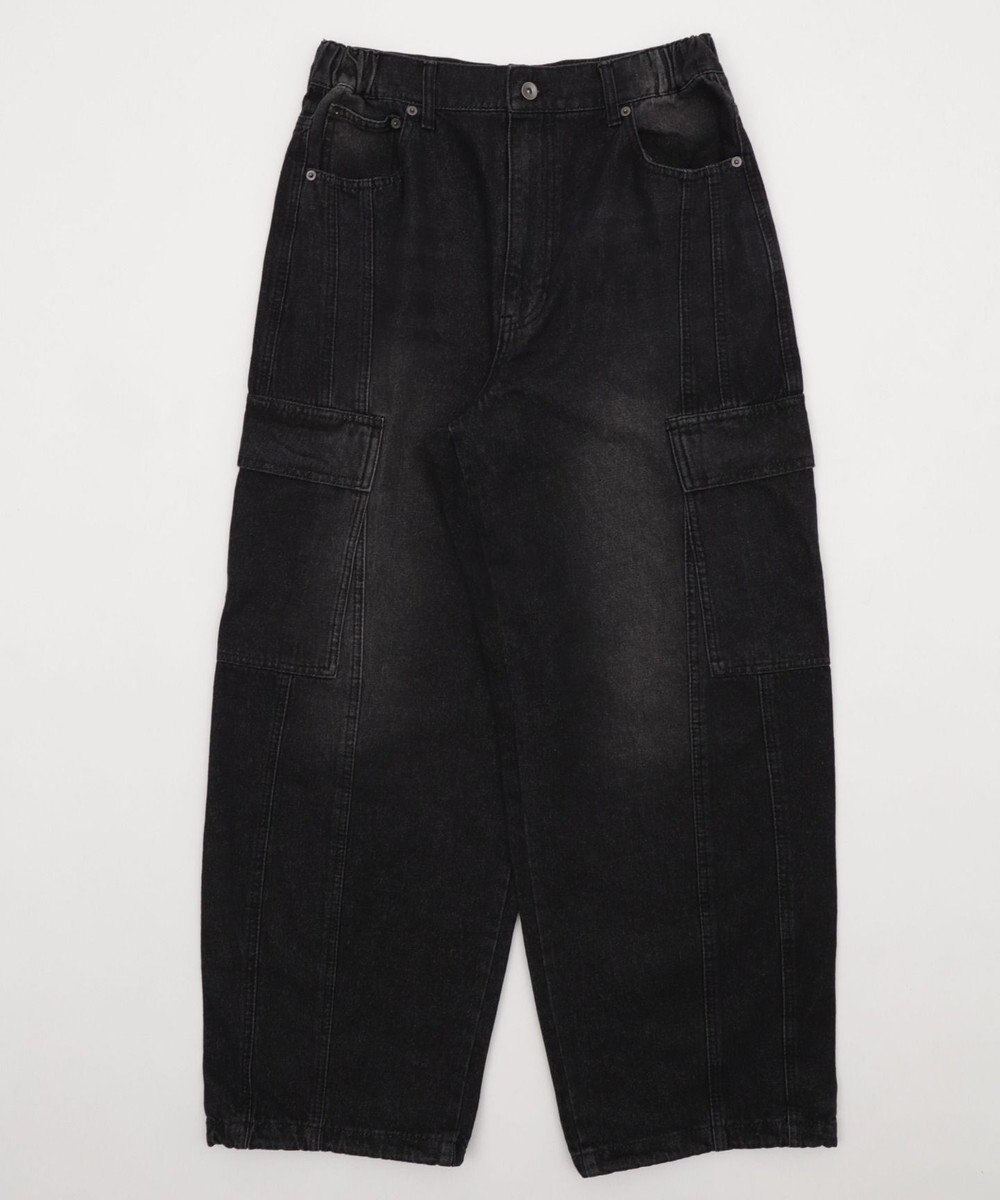 WEGO 【SMLサイズ展開/ウエスト紐】イージー3Dバレルレッグデニムカーゴパンツ 