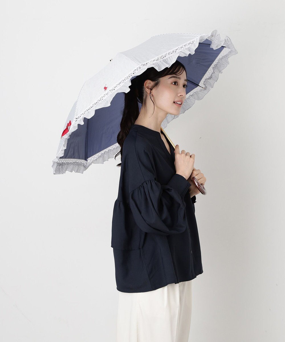 MOONBAT 【遮光/晴雨兼用日傘】POLO RALPH LAUREN(ポロ ラルフローレン) ストライプフリル 折りたたみ傘 楽折 遮熱 UV 