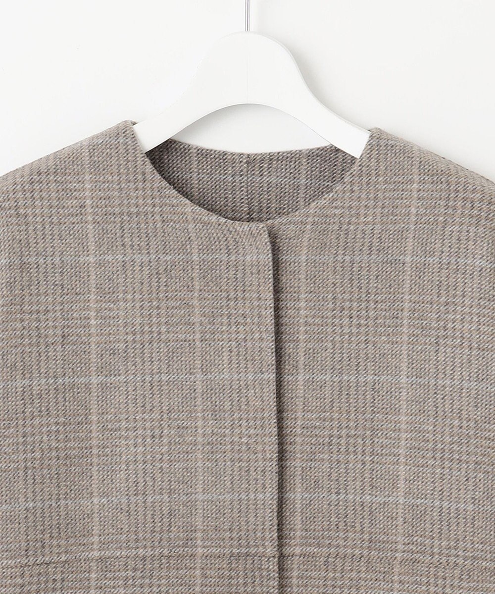 自由区 L 【17号サイズまで展開・カタログ掲載】ウールリバーチェック柄ノーカラー コート 