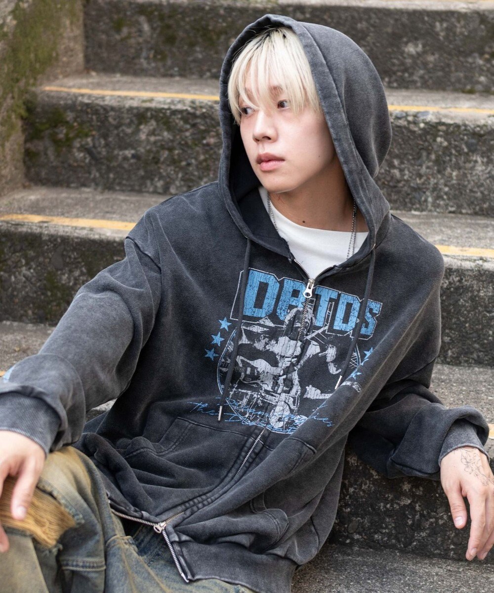 WEGO 【ユニセックス着用ITEM/MLサイズ展開】パウダーブリーチグラフィックZIPパーカー 