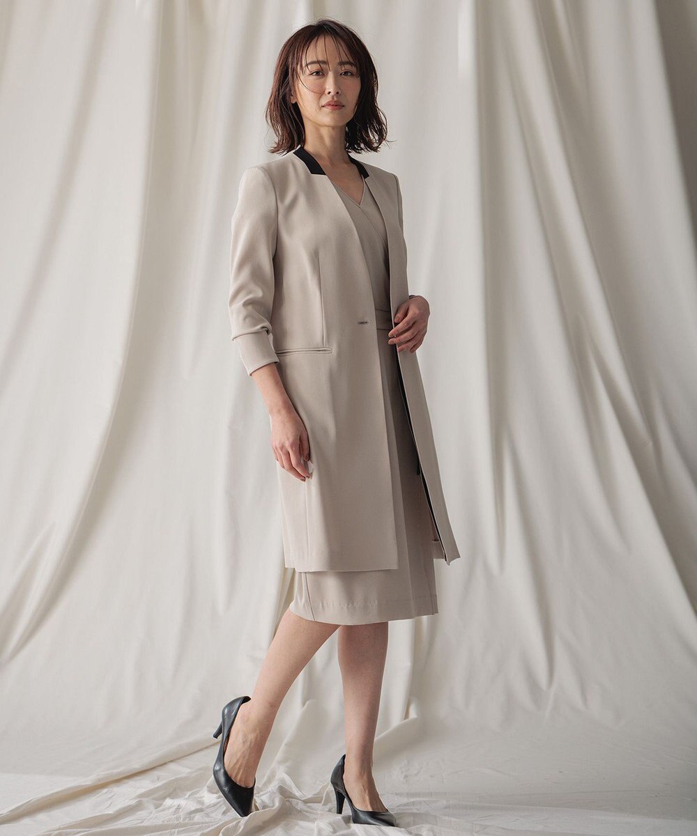 BEIGE， 【L-size】CINDY / ノーカラーロングジャケット 