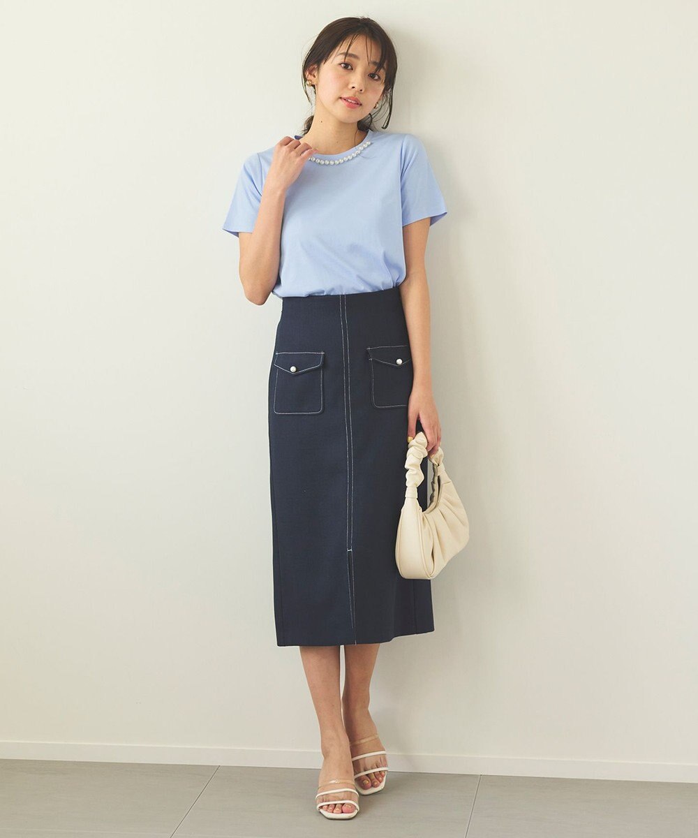 Feroux 【UVケア】パールネック Tシャツ 