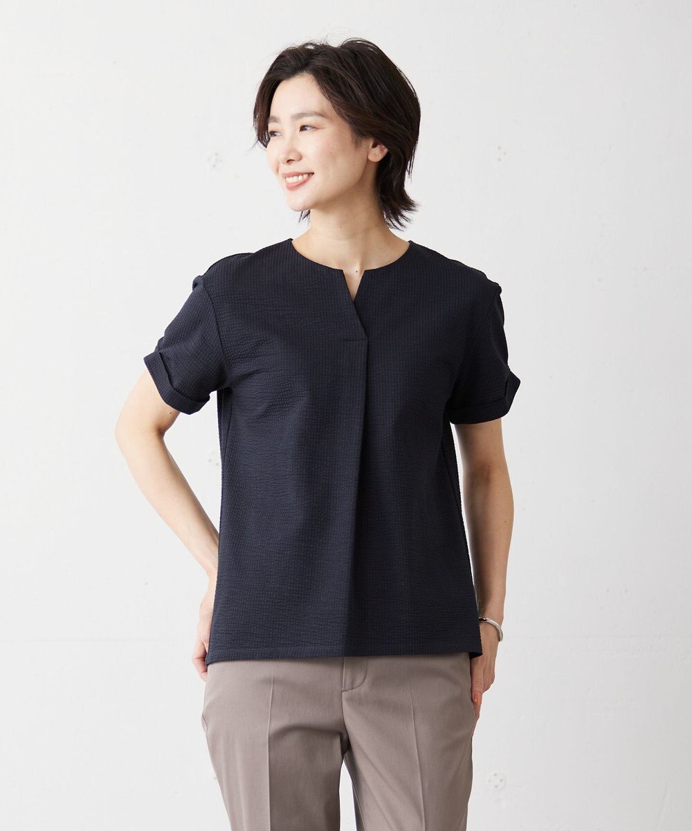 J.PRESS LADIES L 【WEB限定カラーあり・抗菌消臭・吸水速乾】サッカージャージー キーネック カットソー 