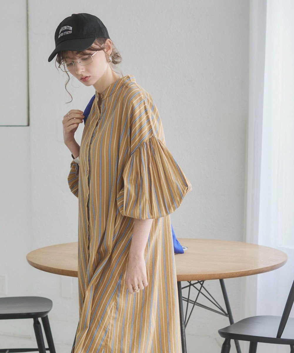 WEGO 【ANGIE VINTAGE】ボリュームスリーブ バンドカラー シャツワンピース 