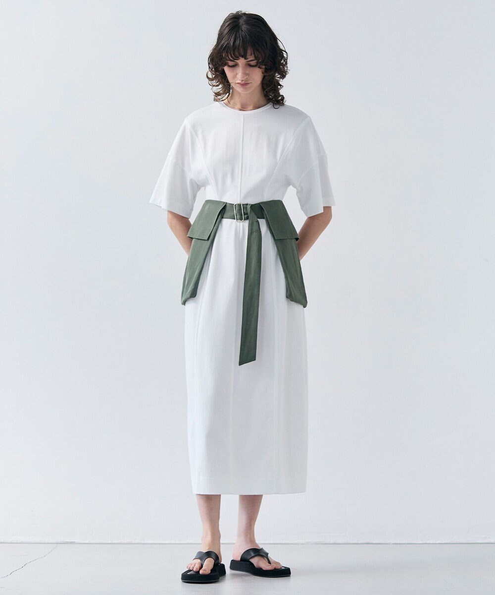 BEIGE， 【洗える】GLANTHUS / コットンカーブラインロングフレアワンピース 