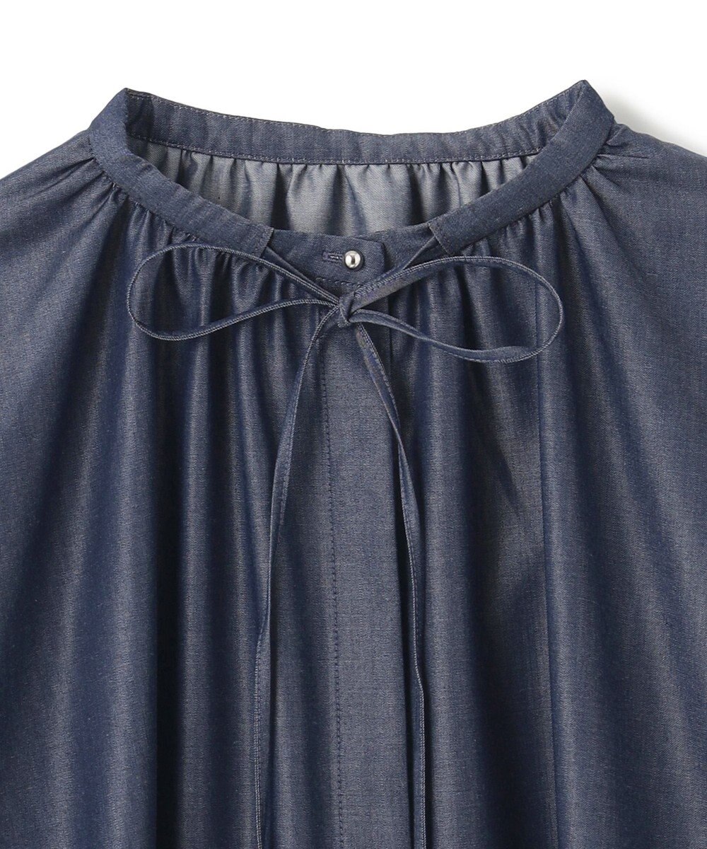 UNFILO シャンブレーデニム ギャザーブラウス 