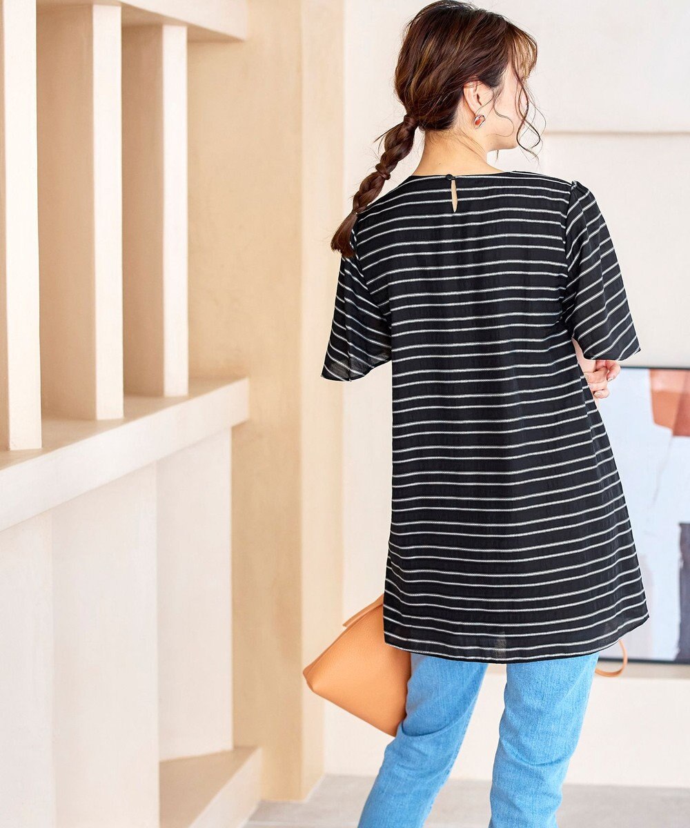 Tiaclasse 【洗える】ランダムボーダーチュニックブラウス 