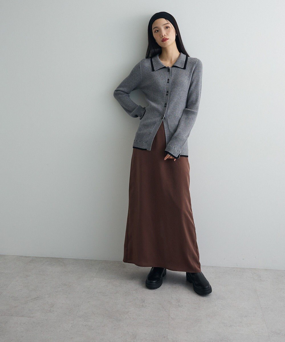 Green Parks 配色レイヤードポロリブニットカーディガン 