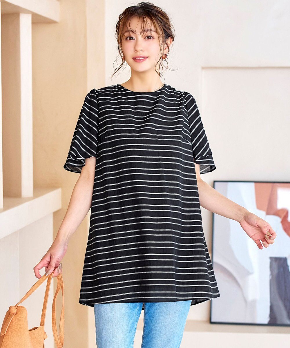 Tiaclasse 【洗える】ランダムボーダーチュニックブラウス 