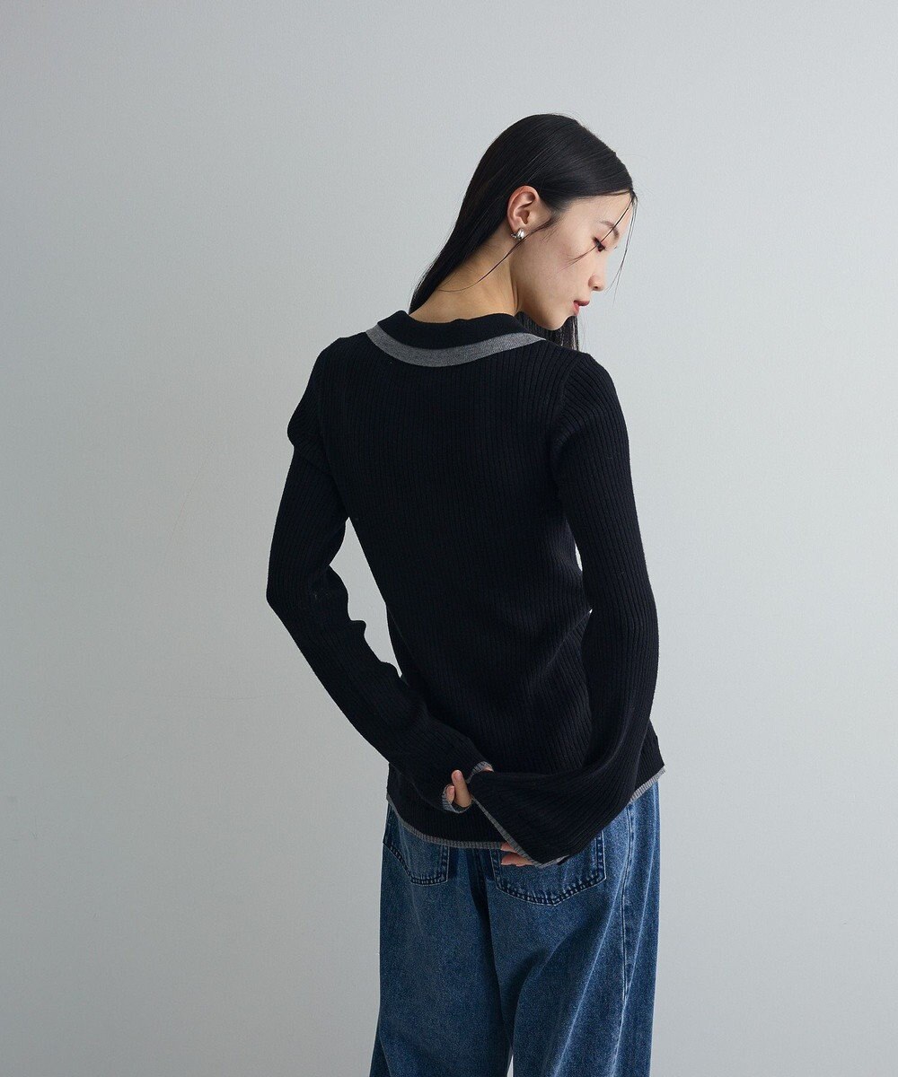 Green Parks 配色レイヤードポロリブニットカーディガン 