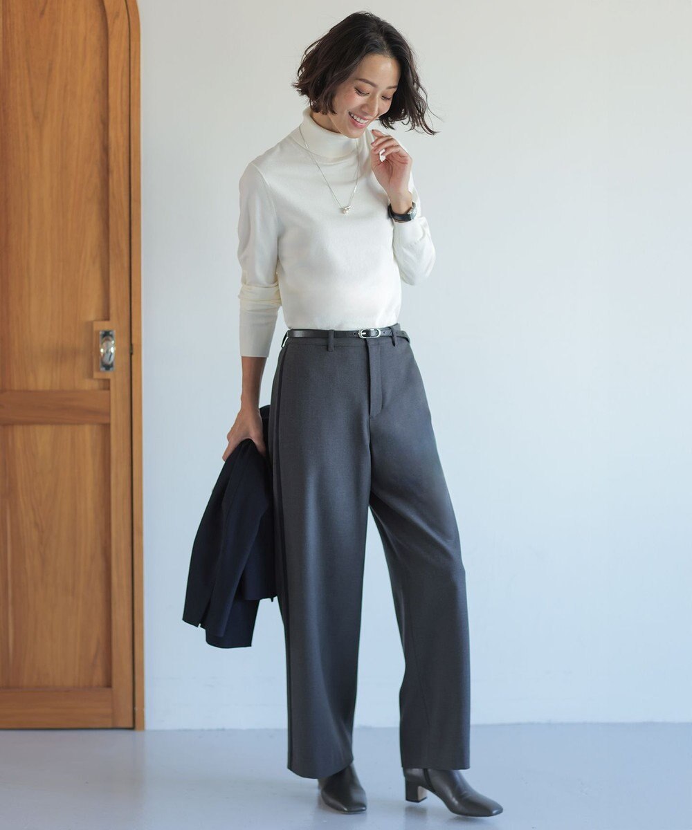 J.PRESS LADIES ジョーゼット裏起毛 ワイド パンツ 