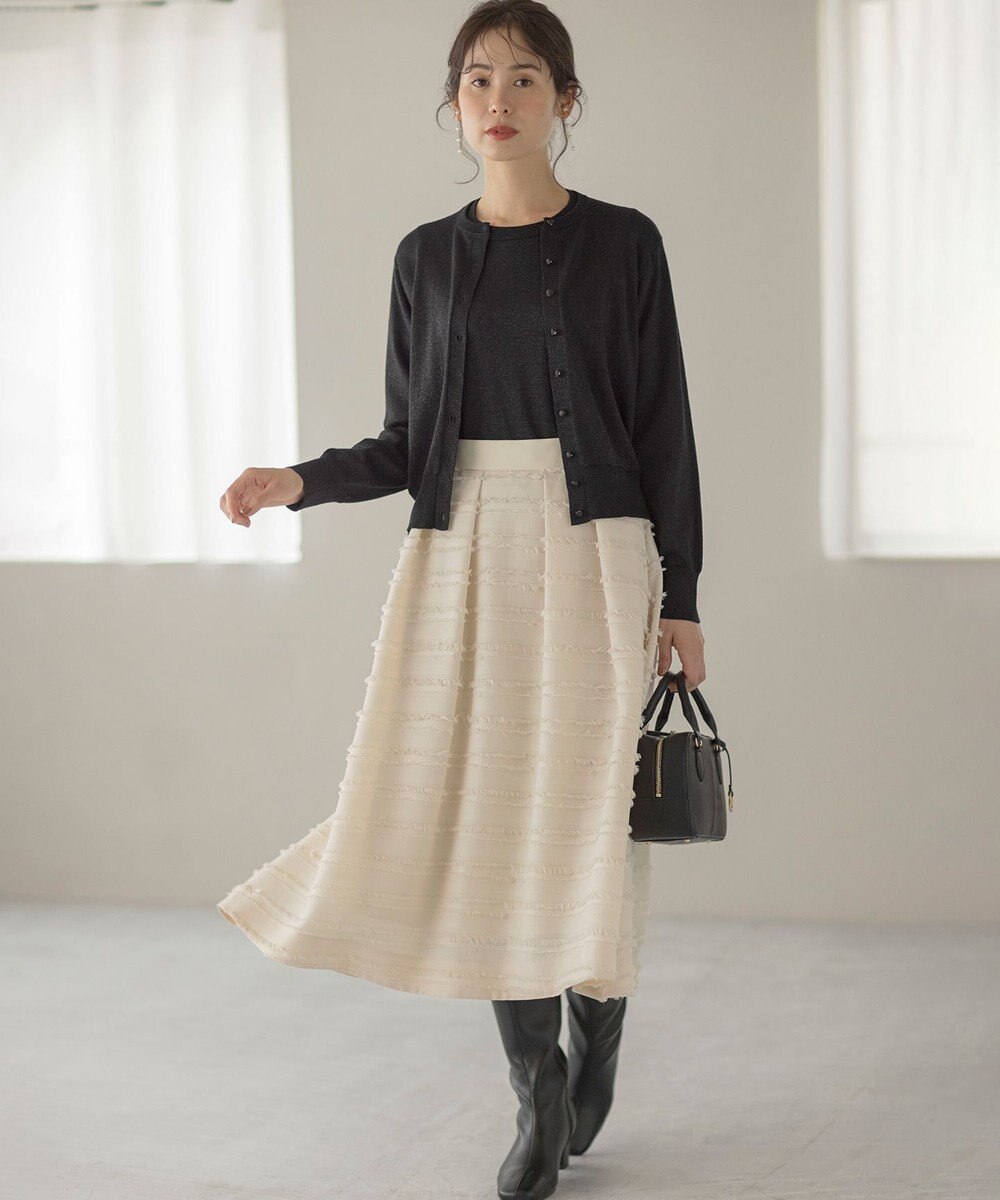 組曲 【WEB限定】ボーダーカットジャカード フレアスカート 