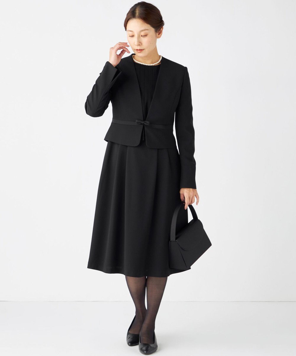 組曲 NOIR 【洗える】ウォッシャブルストレッチバックサテン ジャケット＋ワンピース 