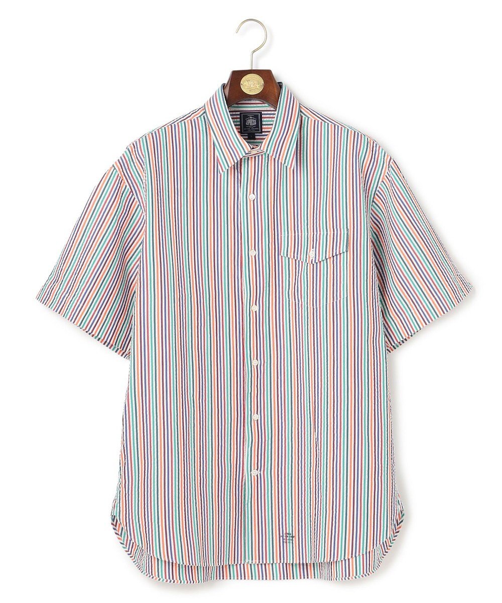 J.PRESS MEN 【J.PRESS ORIGINALS】Cotton Silk Seersucker Regular Half Sleeve Shirt / Baggy-Fit 