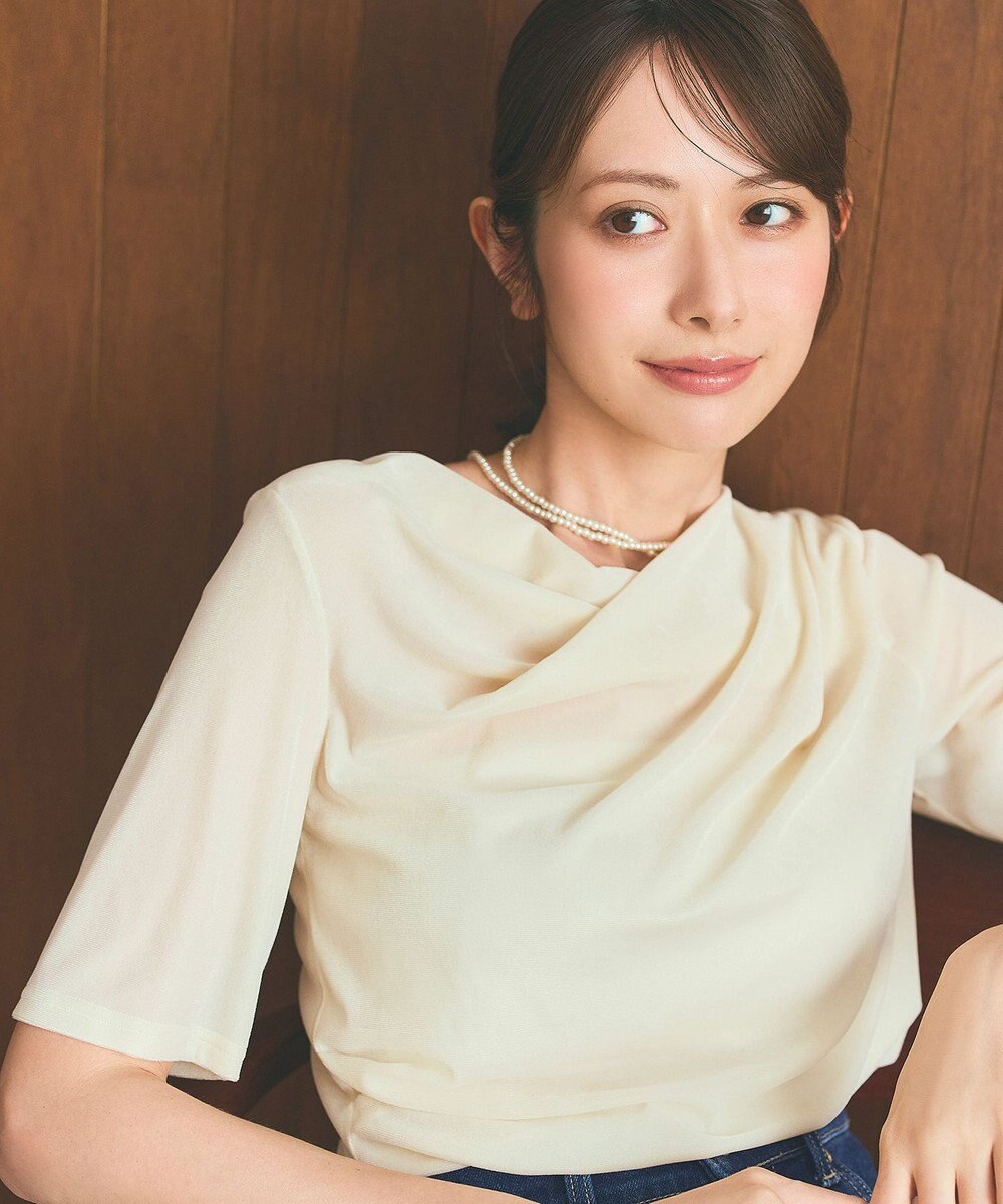 ANY SIS S 【洗える】シアーベロアドレープ Tシャツ 