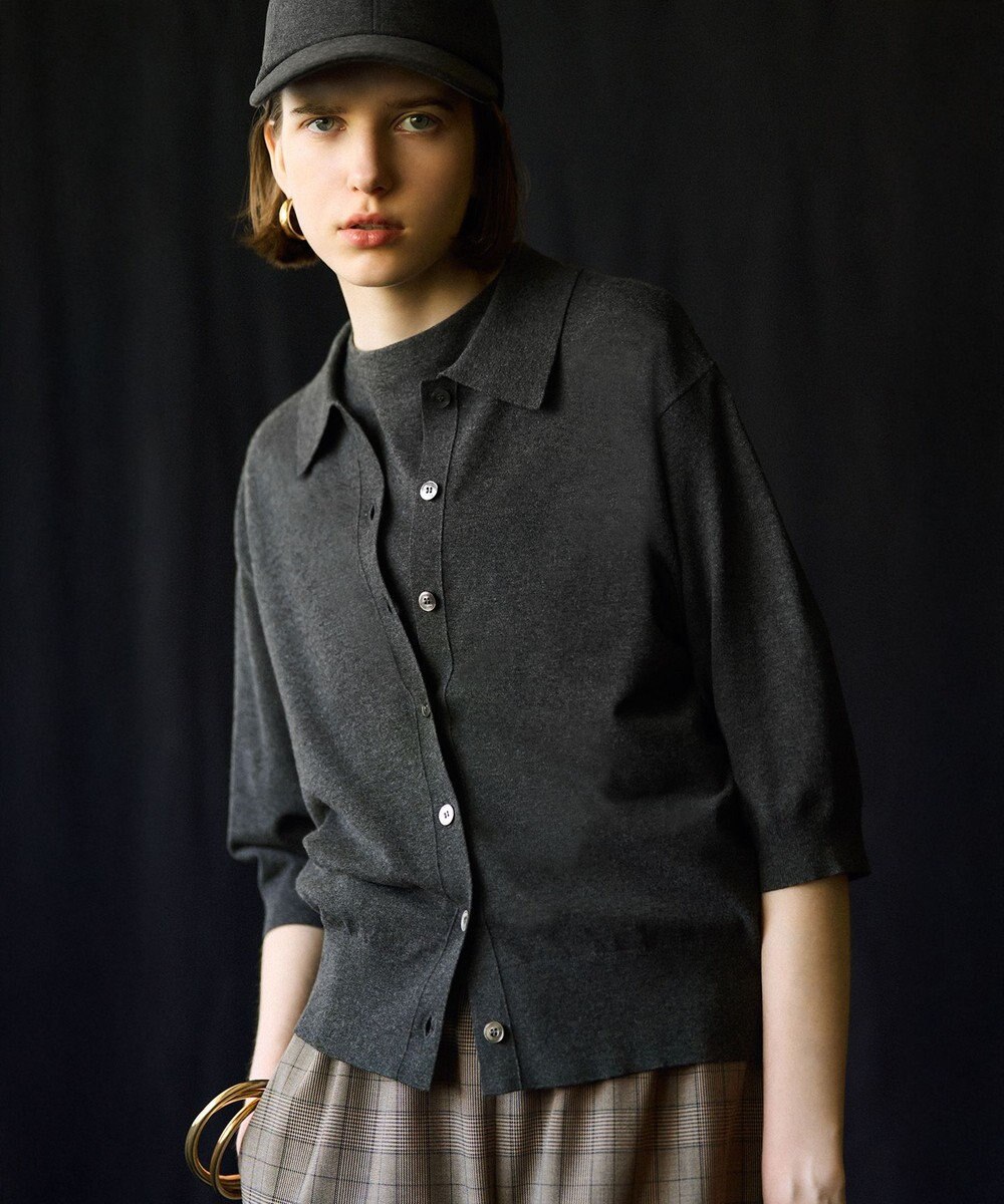 23区 L 【洗える/吊り干しOK】ヴィスコースストレッチ ポロニット カーディガン 