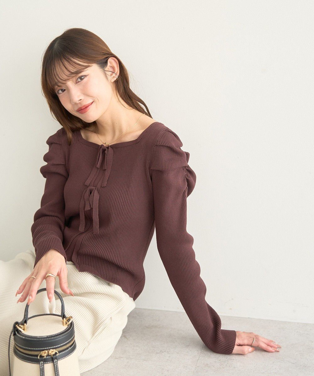 earth music&ecology レイヤード風ギャザーショルダーリブニット 