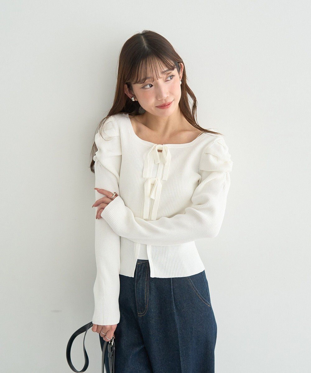 earth music&ecology レイヤード風ギャザーショルダーリブニット 