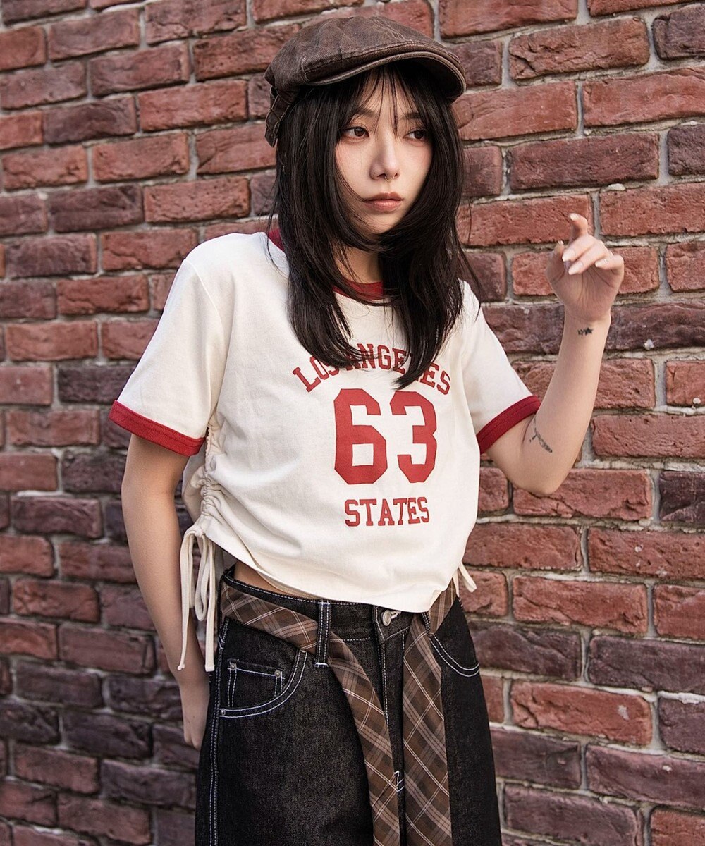 WEGO グラフィックサイドリボンドロストショートT 