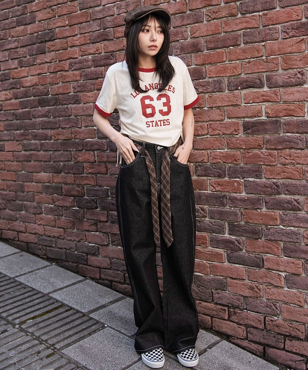 WEGO グラフィックサイドリボンドロストショートT 