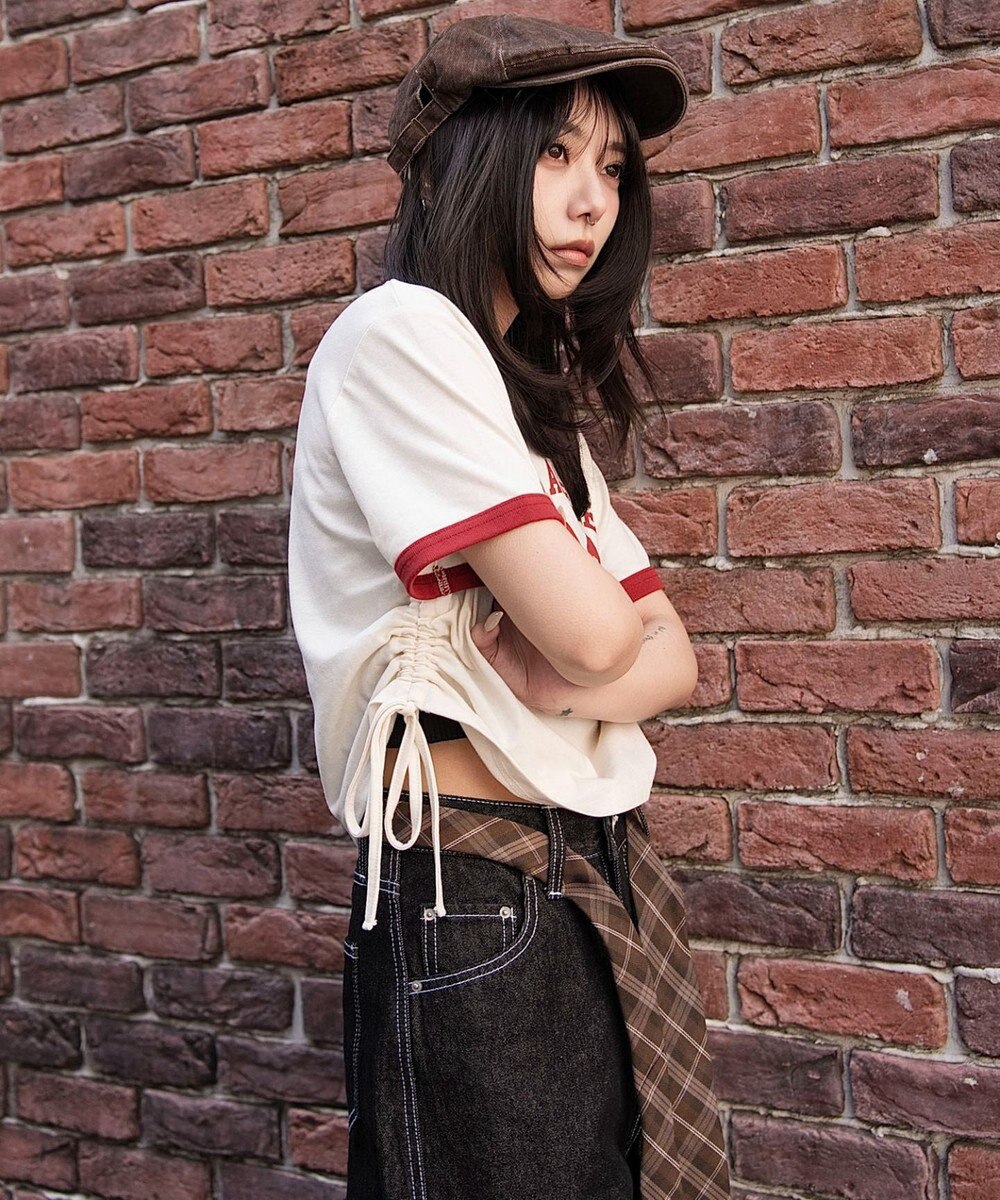 WEGO グラフィックサイドリボンドロストショートT 