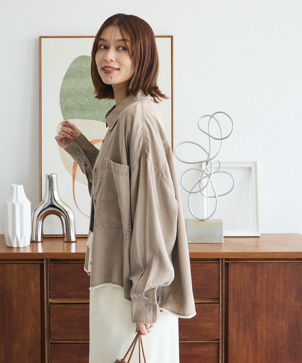 Green Parks 裾フリンジウ゛ィンテージ風シャツ 