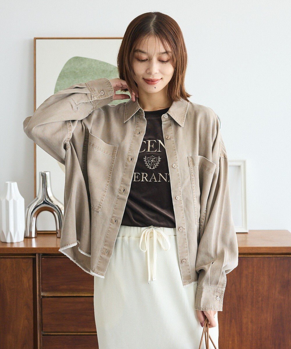 Green Parks 裾フリンジウ゛ィンテージ風シャツ 